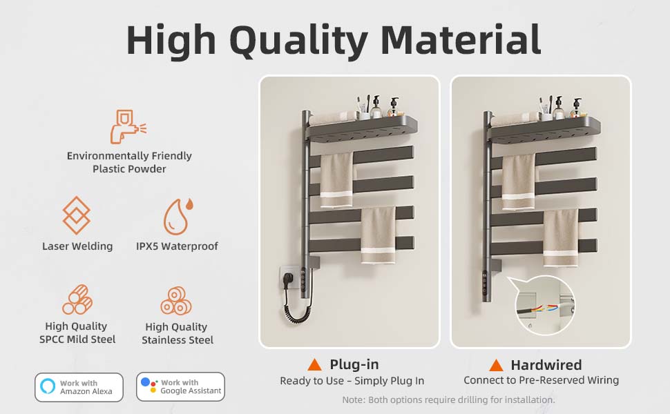 SIOYIE Smart Rotating Heated Towel Rack For Bathroom, Wall-Mounted Electric Towel Dryer With Swivel Bars & Shelf, Smart Timer, Low Carbon Steel, Plug-in/Hardwired, Towel Warmer With Wi-Fi App Control_voghion.com